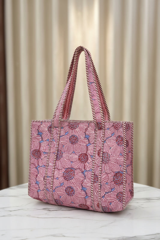 Big Floral Handblock Tote Bag