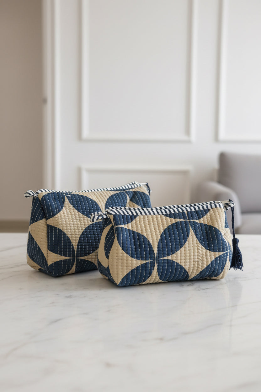 Blue Cotton Pouch Set of 2