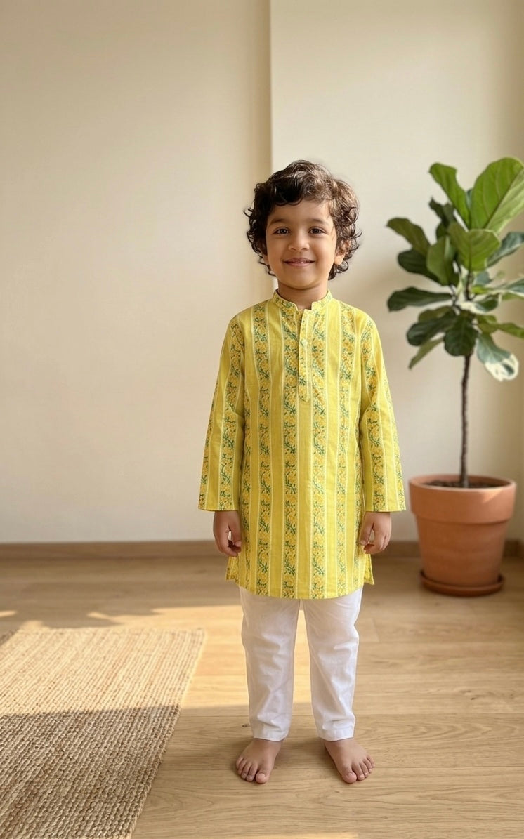 Yellow Cotton Kurta Pyjama