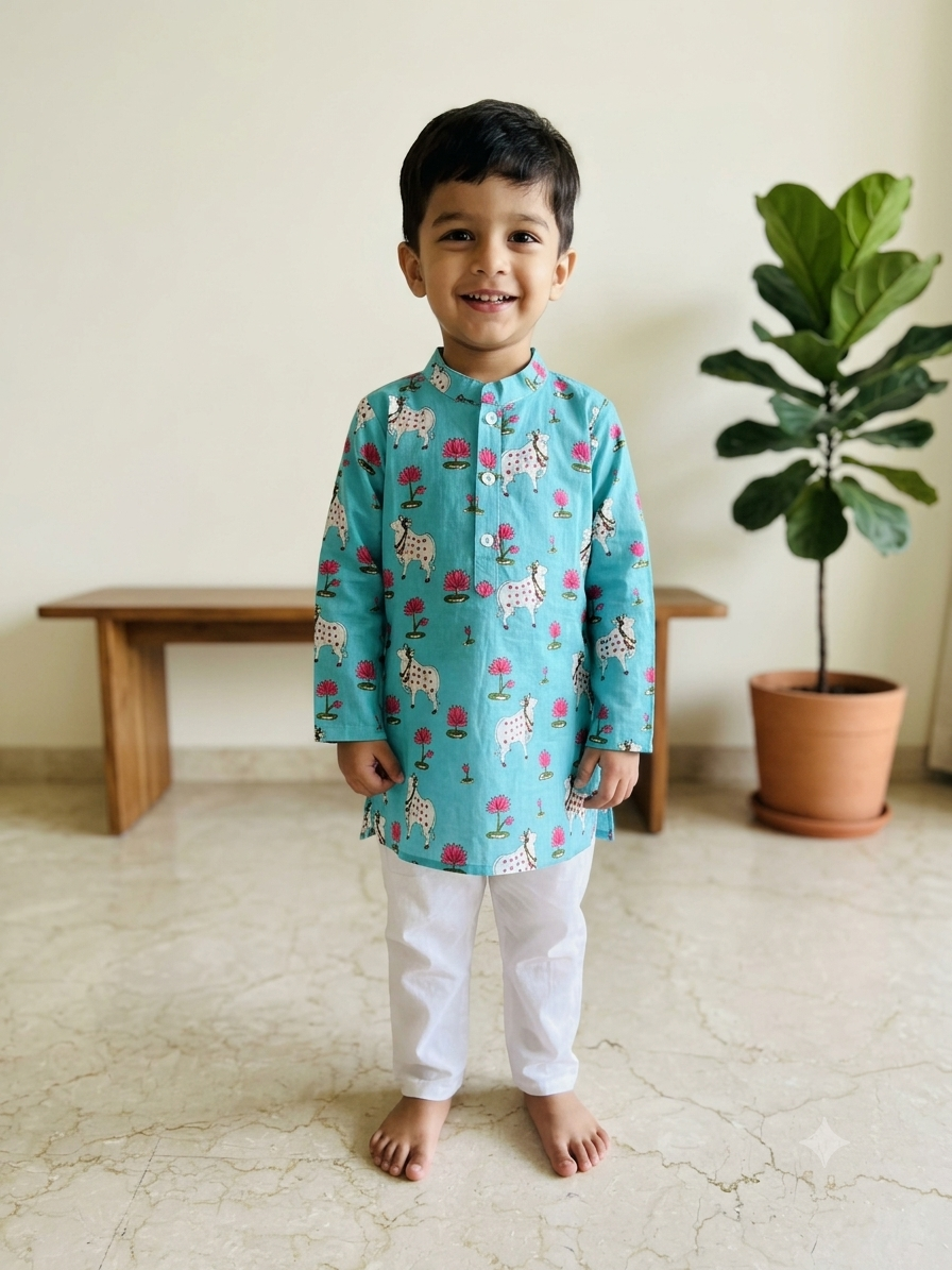 Blue Cotton Kurta Pyjama