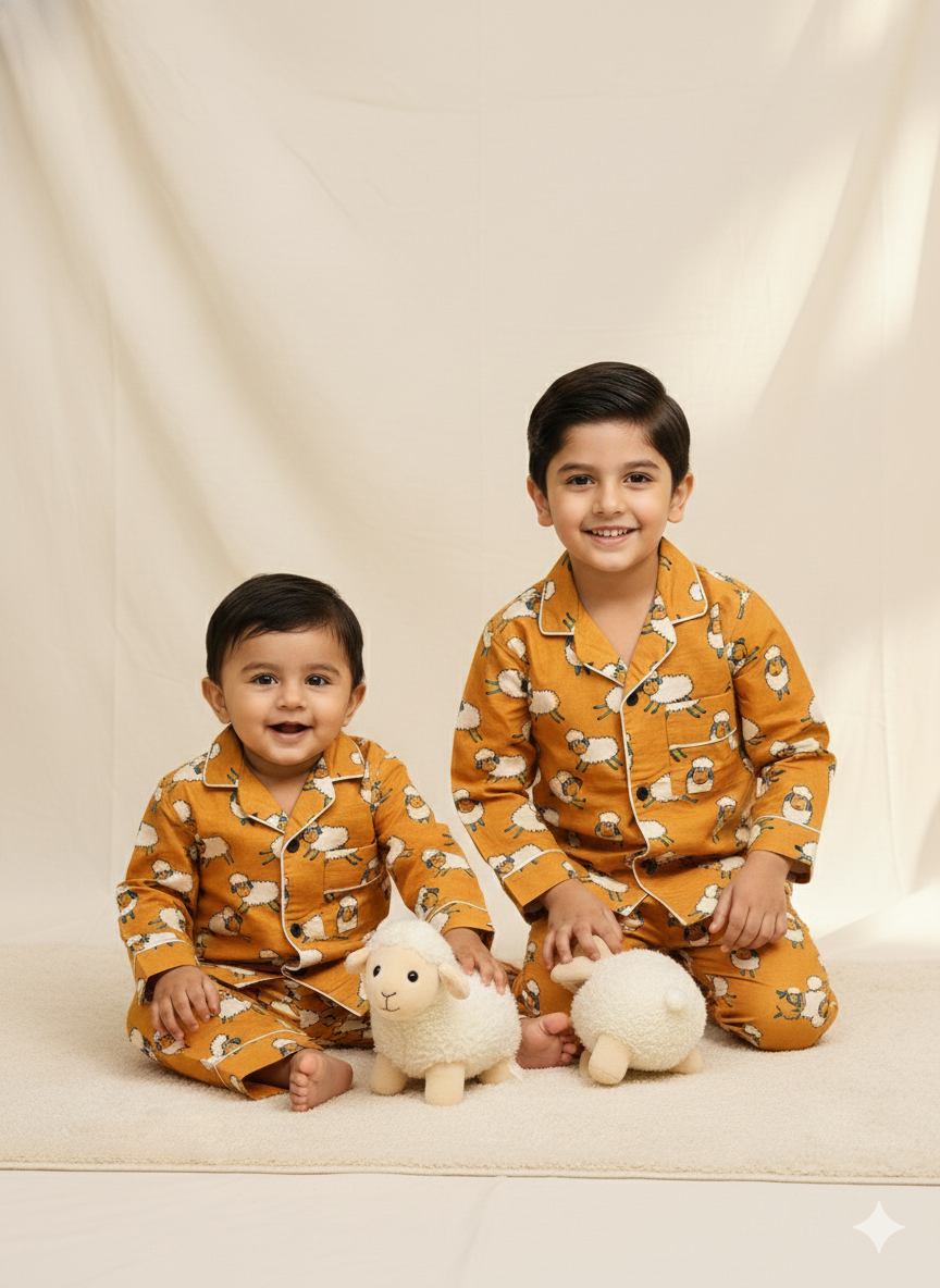 Sheep Cambric Cotton Night Suit