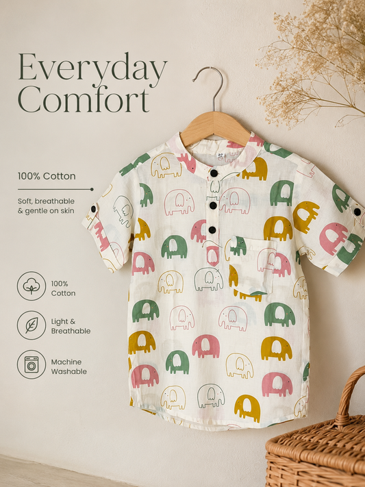 Elephant Print Cotton Shirt
