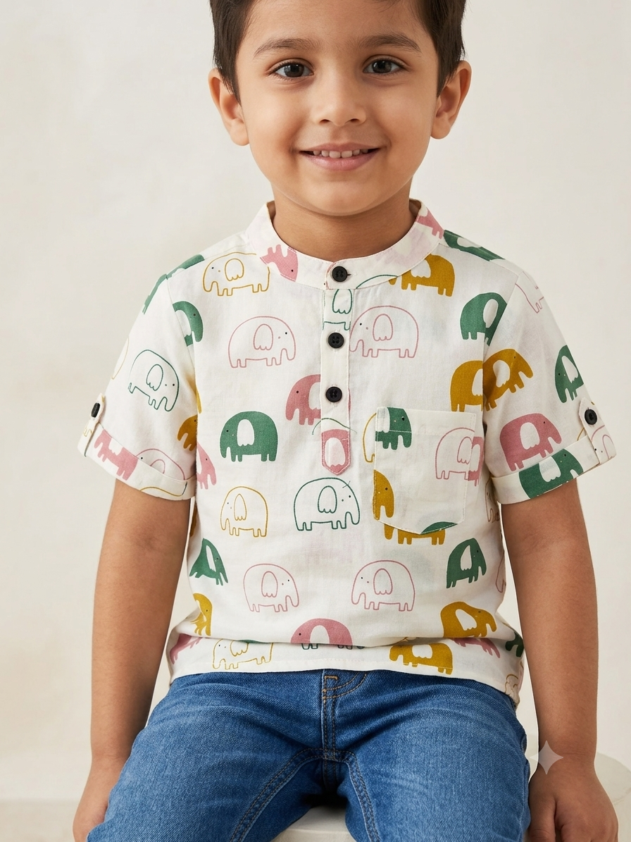 Elephant Print Cotton Shirt