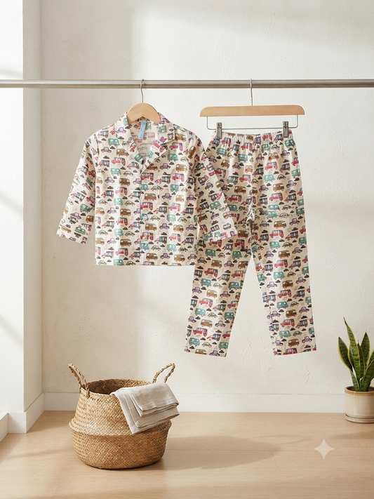Tiny Wheels Cambric Cotton Unisex Night Suit