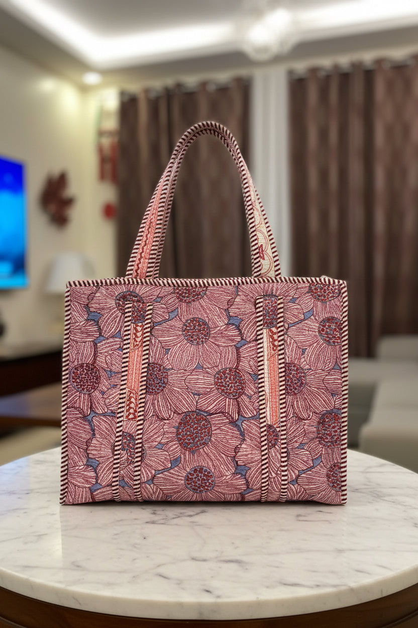 Big Floral Handblock Tote Bag