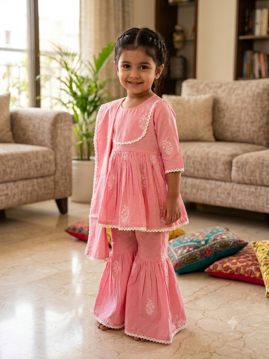 Pink Blossom Sharara Set