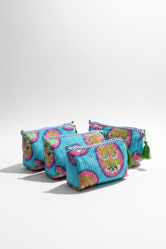 Floral Block Cotton Pouch Set of 3