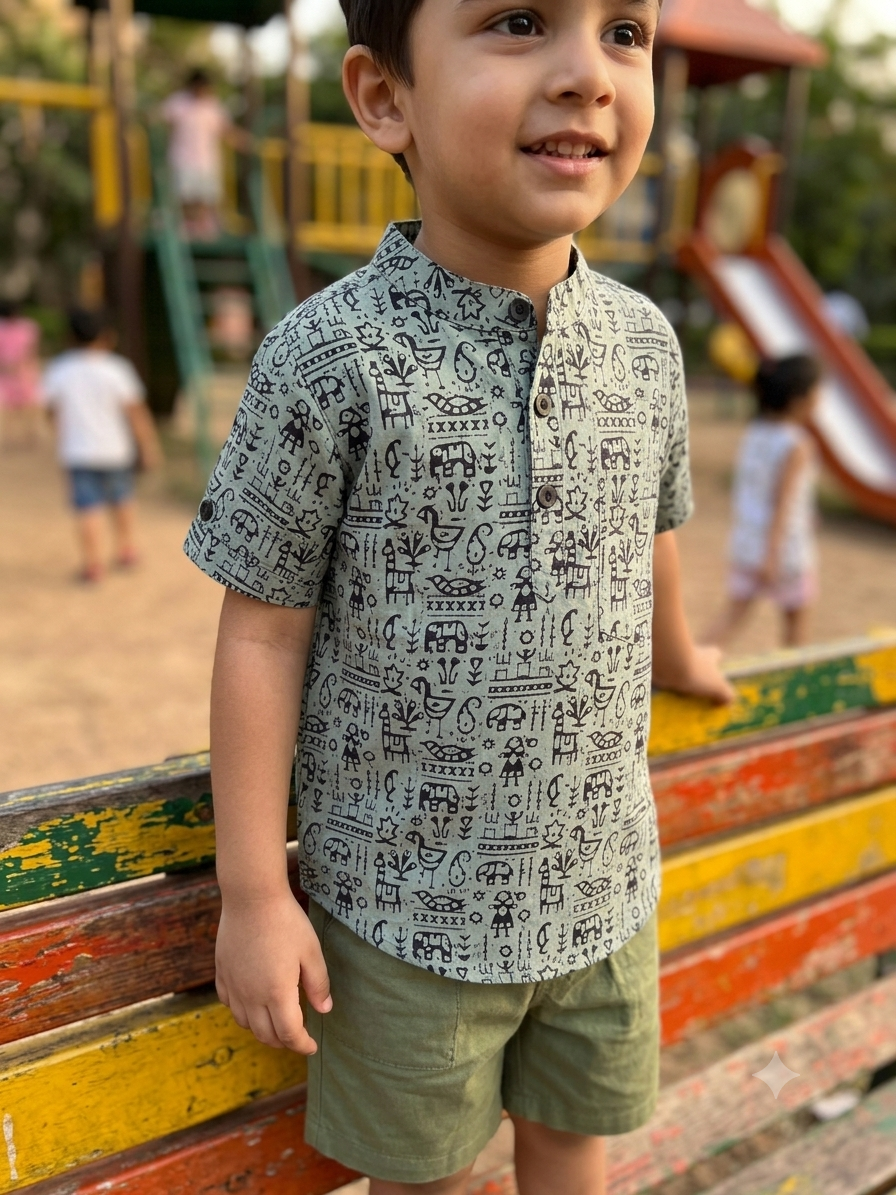 Grey Cotton Short Kurta