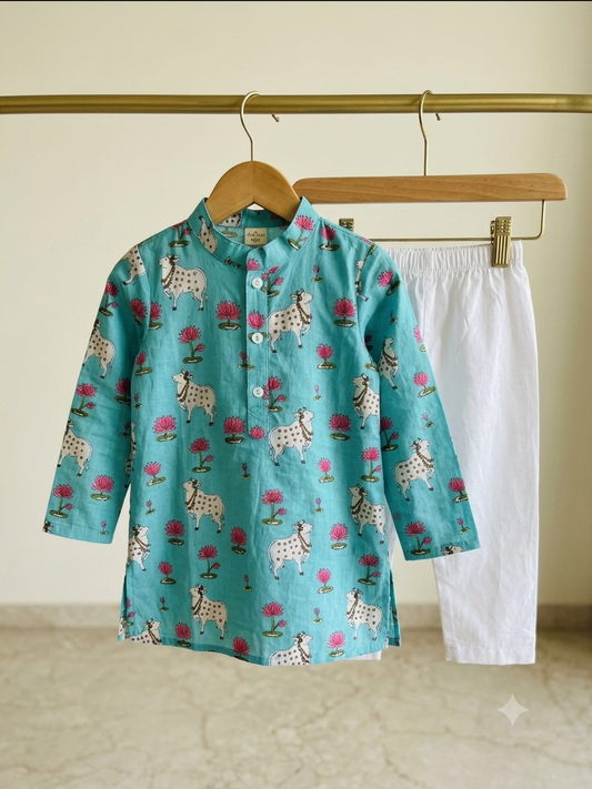 Blue Cotton Kurta Pyjama