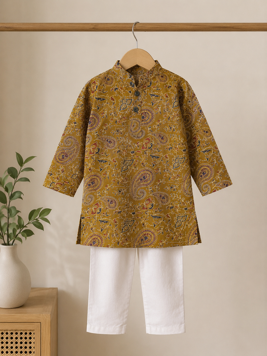 Mustard Cotton Kurta Pyjama