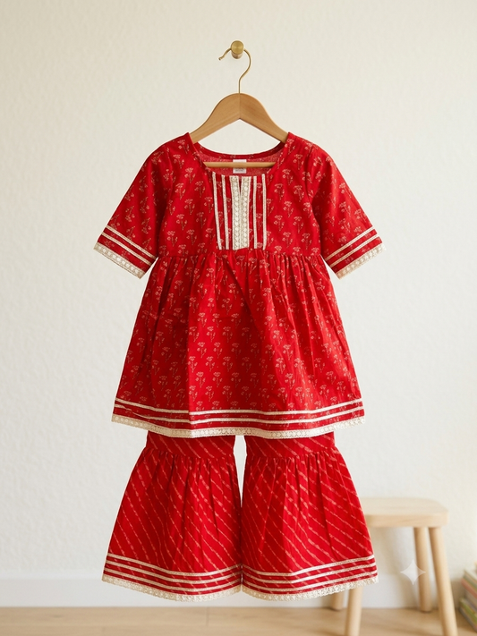 Red Blossom Sharara Set