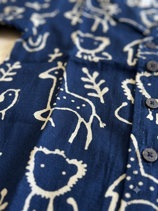 Indigo Animal Print Cotton Night Suit