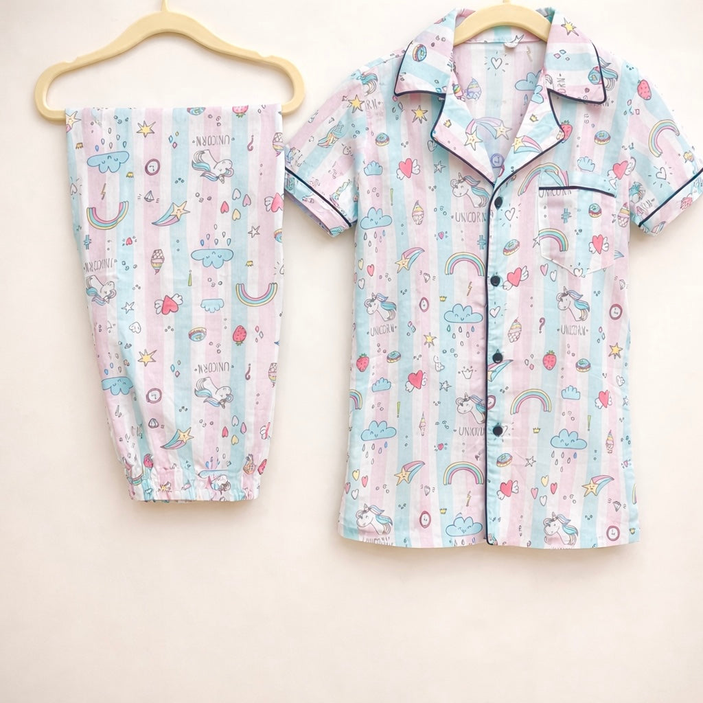 Rainbow Cambric Cotton Night Suit