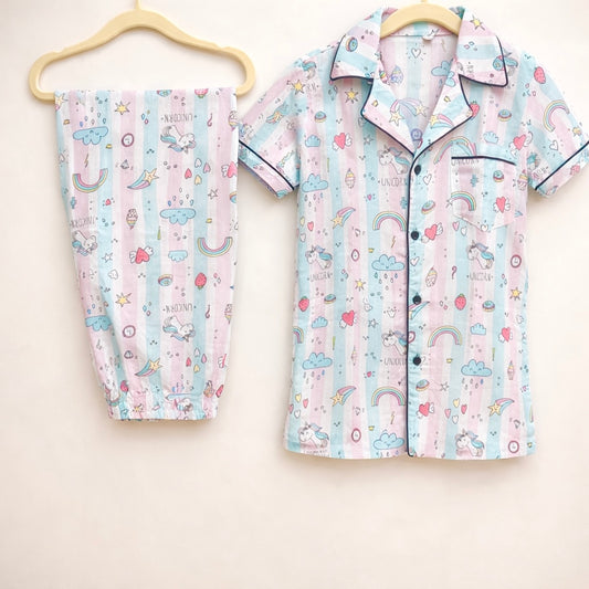 Rainbow Cambric Cotton Night Suit
