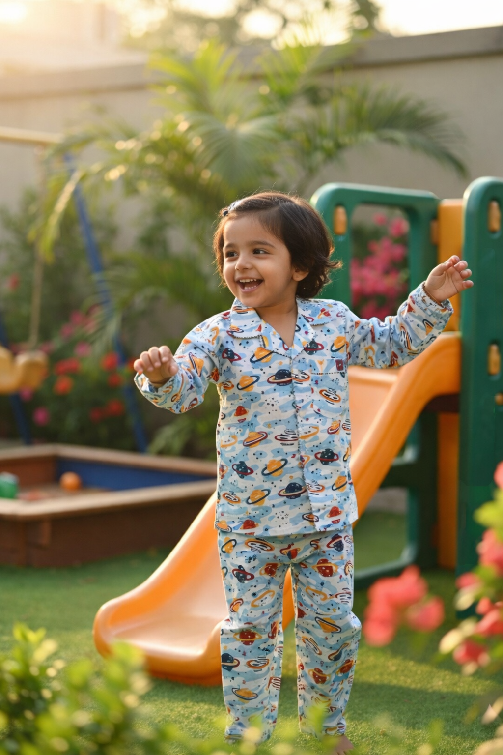Space Ship Cambric Cotton Night Suit