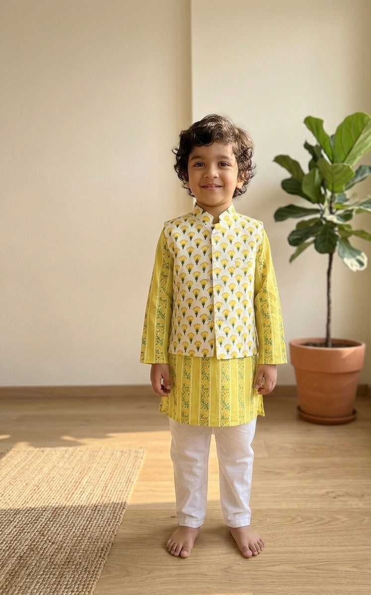 Yellow Cotton Kurta Pyjama