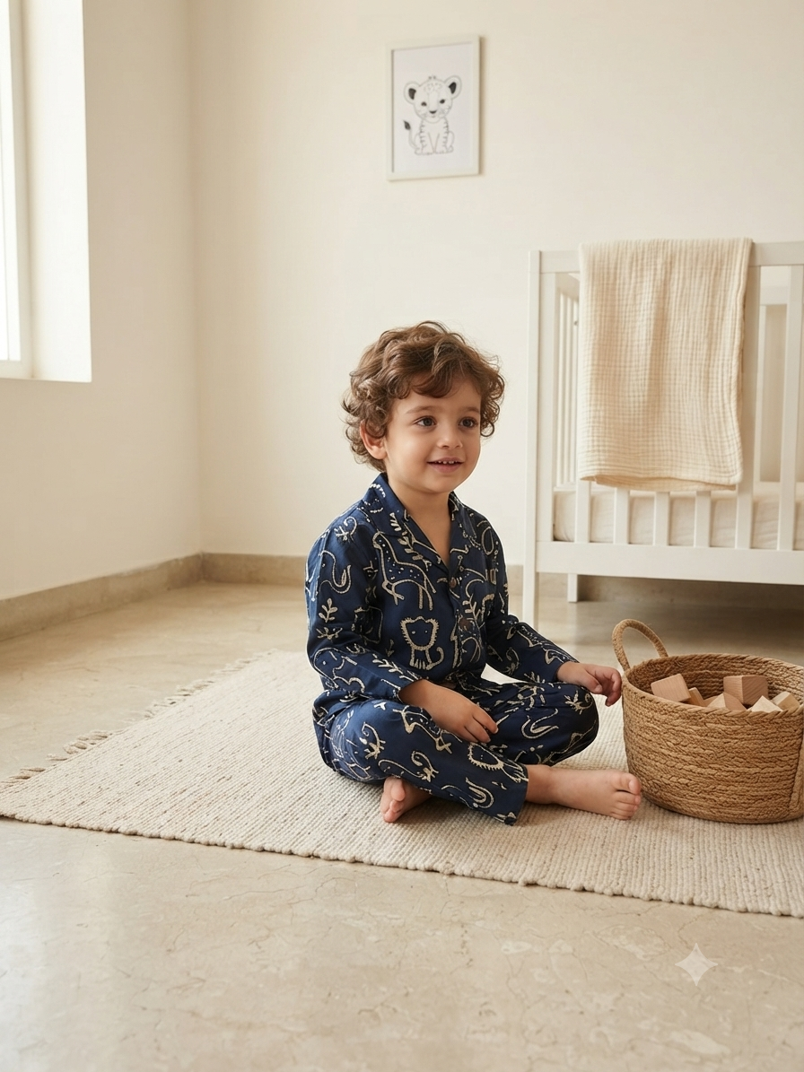 Indigo Animal Print Cotton Night Suit