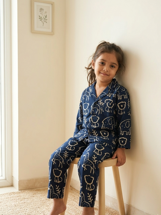 Indigo Cotton Night Suit