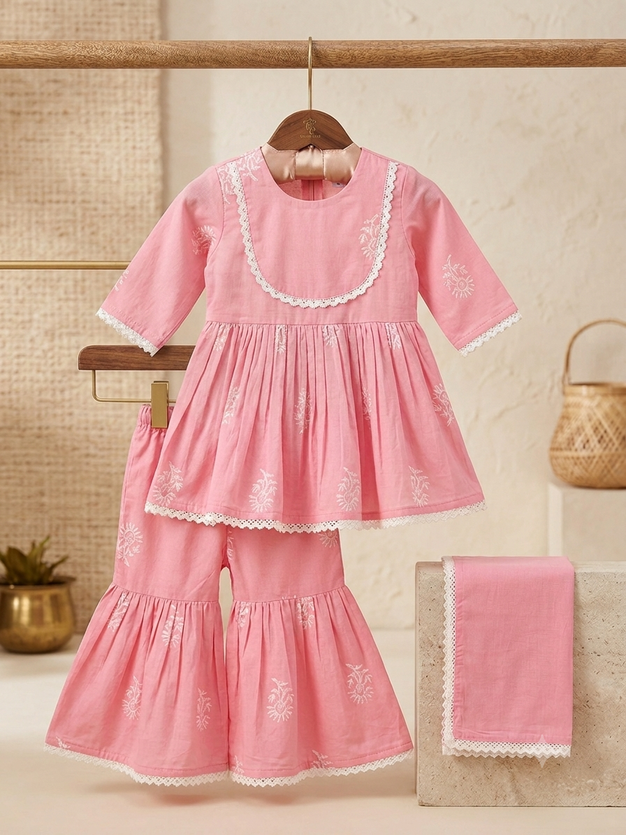 Pink Blossom Sharara Set