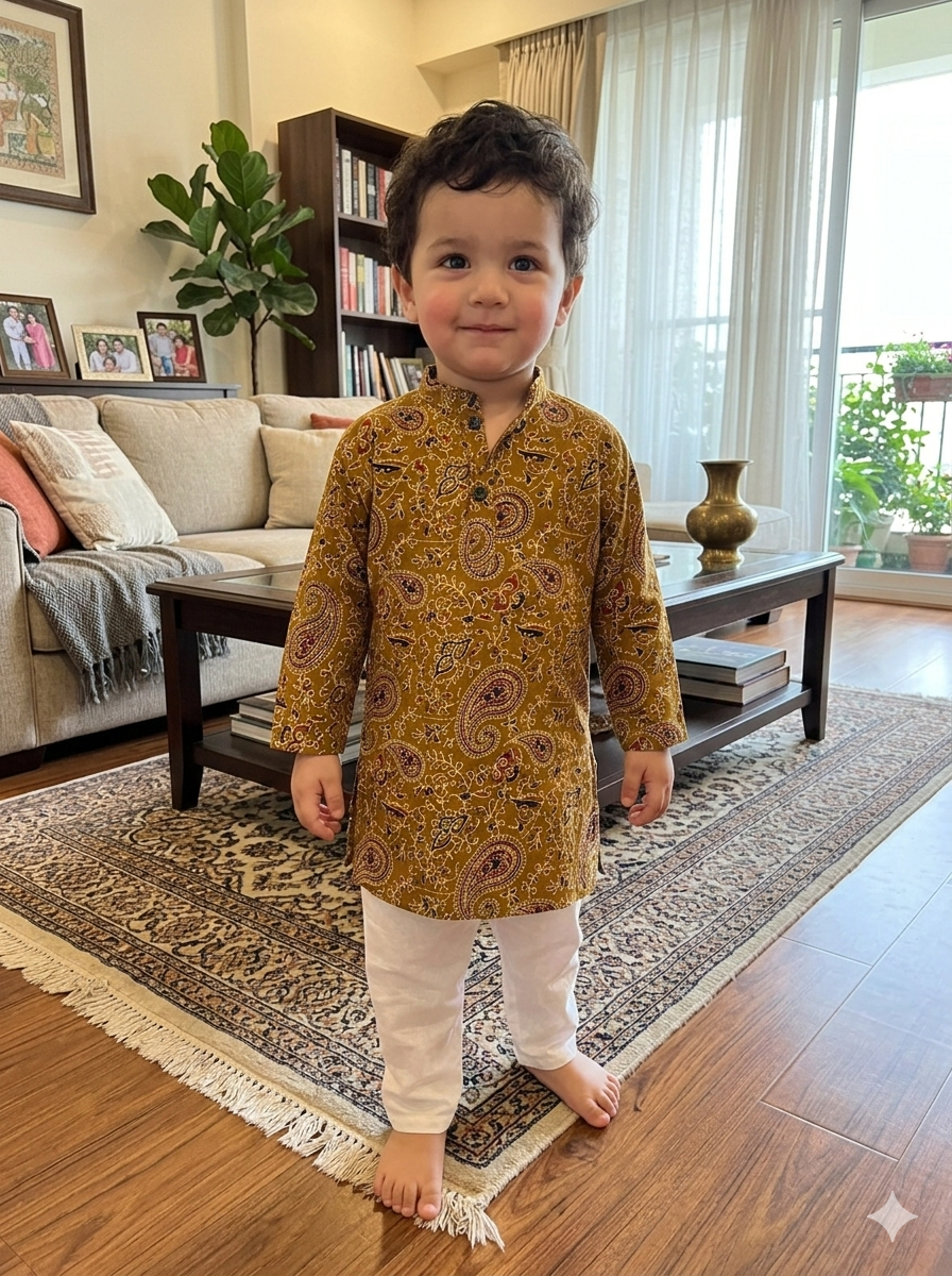 Mustard Cotton Kurta Pyjama