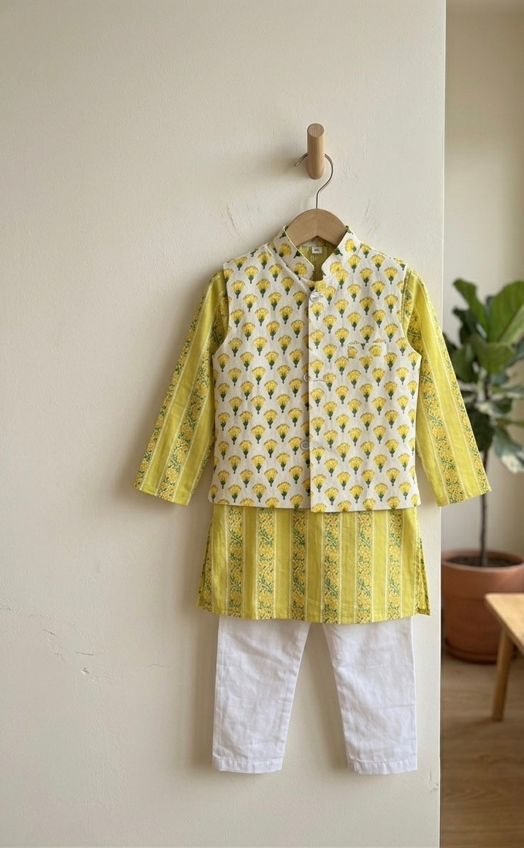 Yellow Cotton Kurta Pyjama