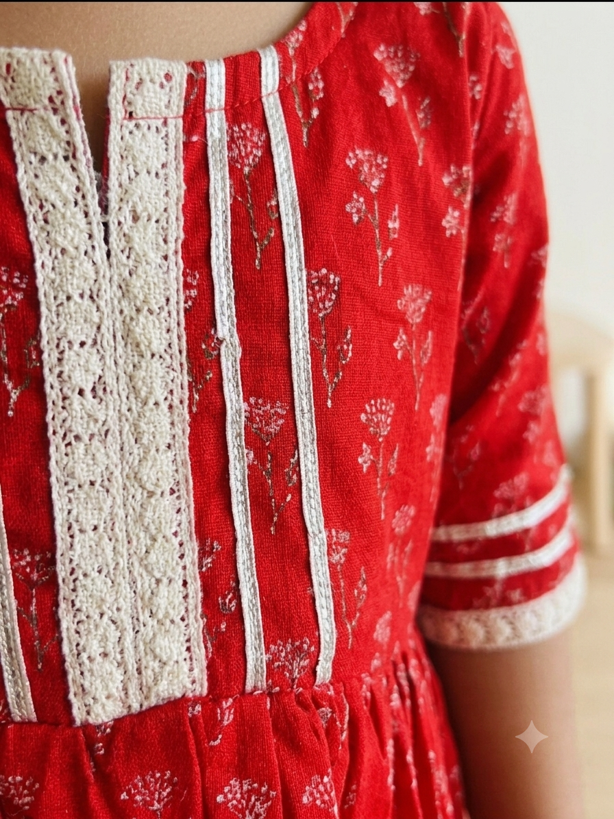 Red Blossom Sharara Set