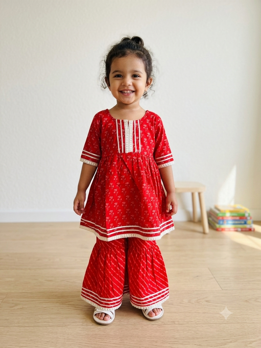 Red Blossom Sharara Set