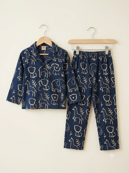 Indigo Animal Print Cotton Night Suit