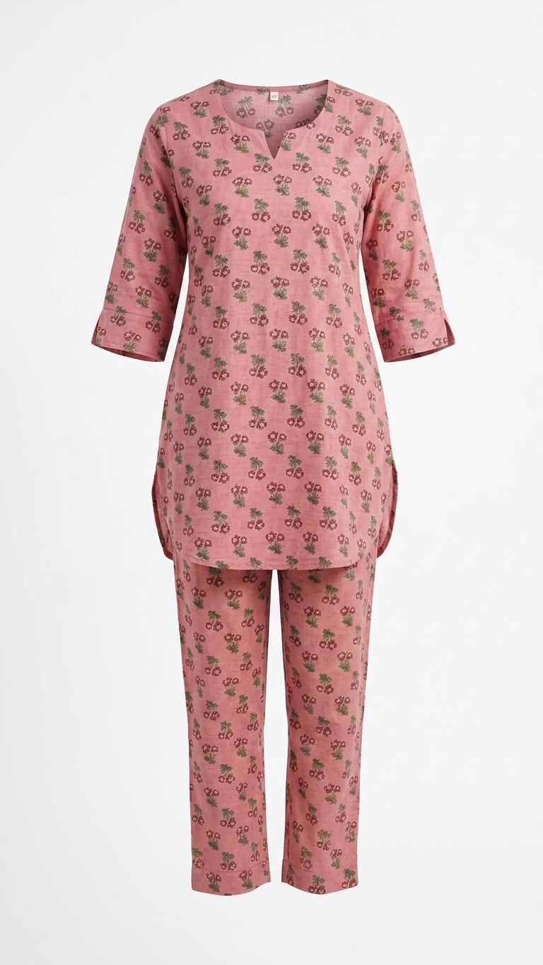 Pink Flora Women Cotton Pyjama Night Suit