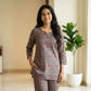 Grey and Red Floral Women Cotton Pyjama Night Suit