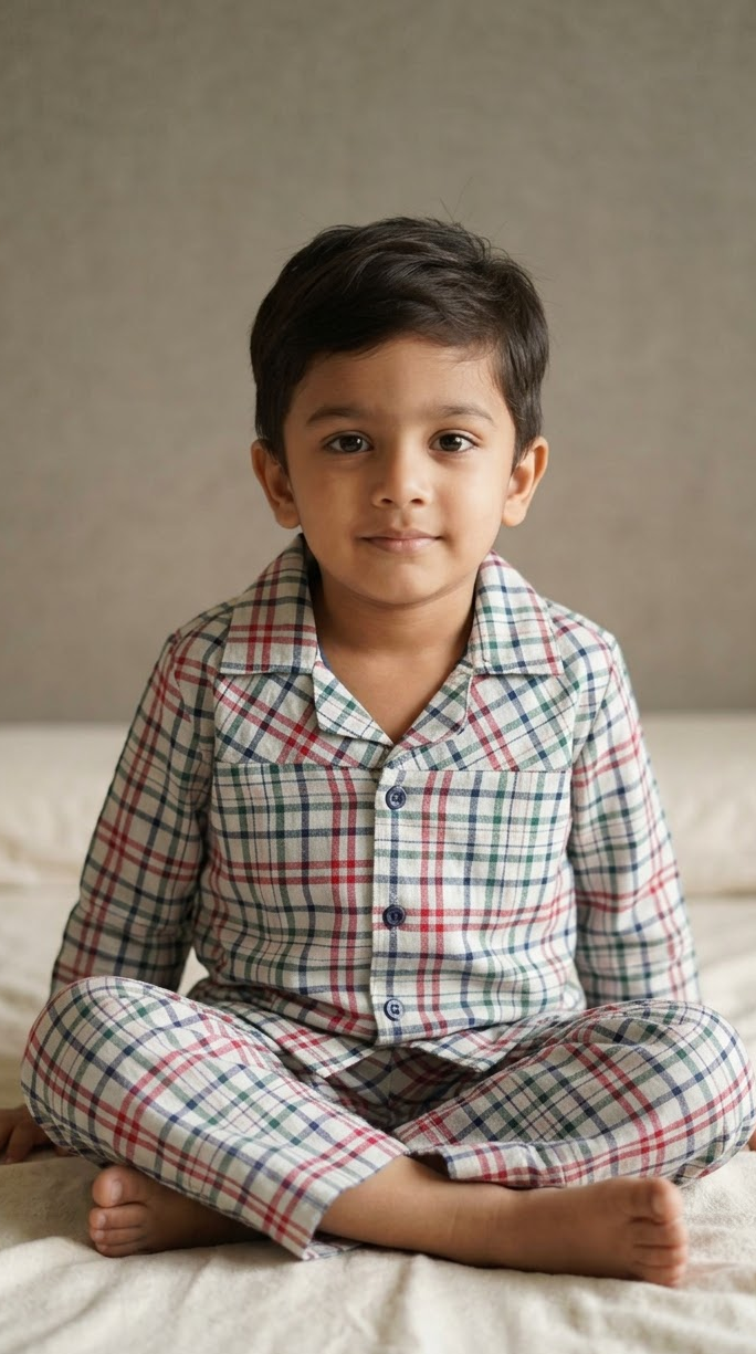 Grey Heritage Check Cotton Night Suit