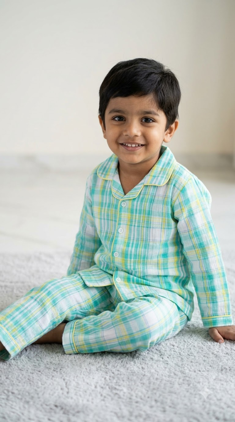 Aqua Meadow Muslin Night  Suit