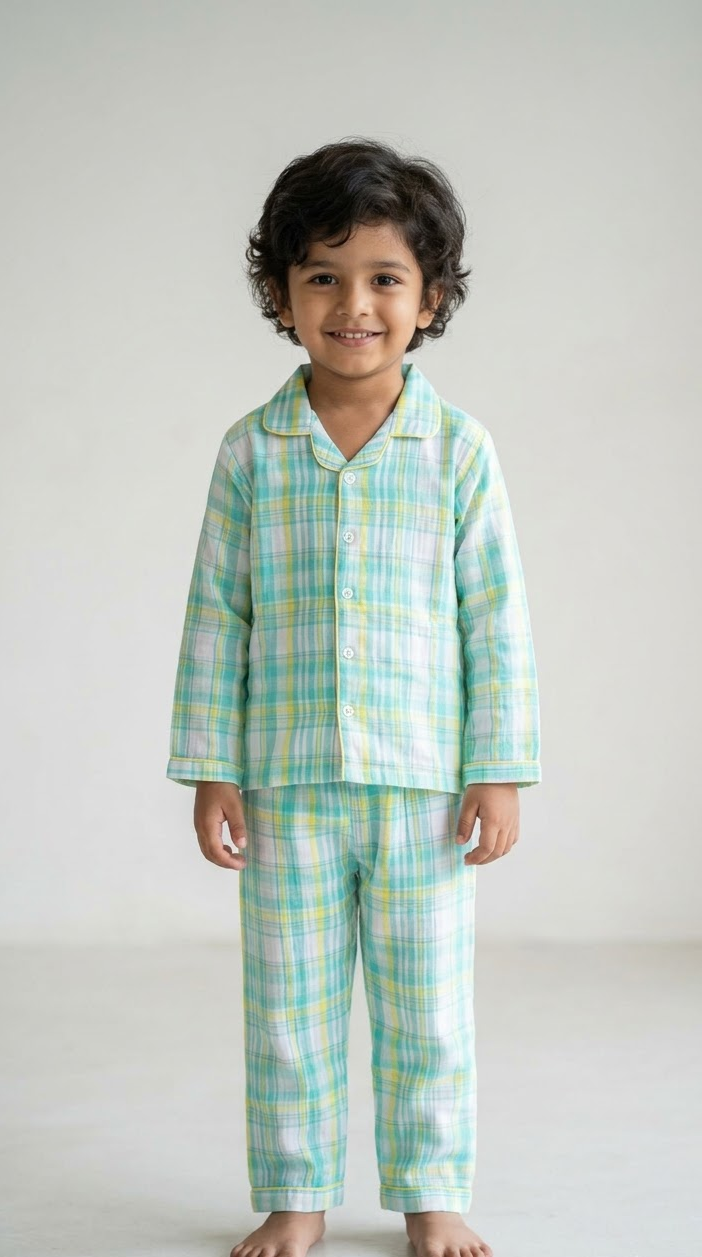 Aqua Meadow Muslin Night  Suit