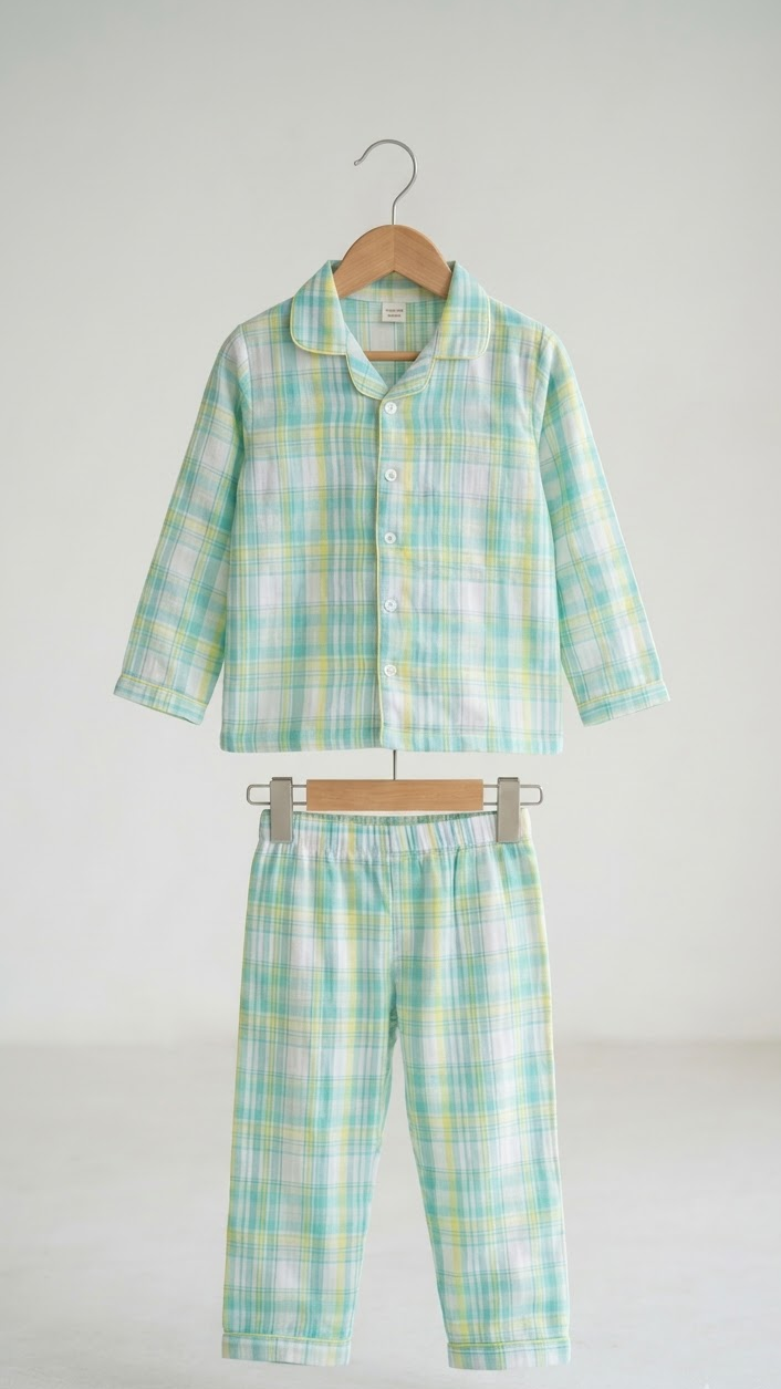 Aqua Meadow Muslin Night  Suit